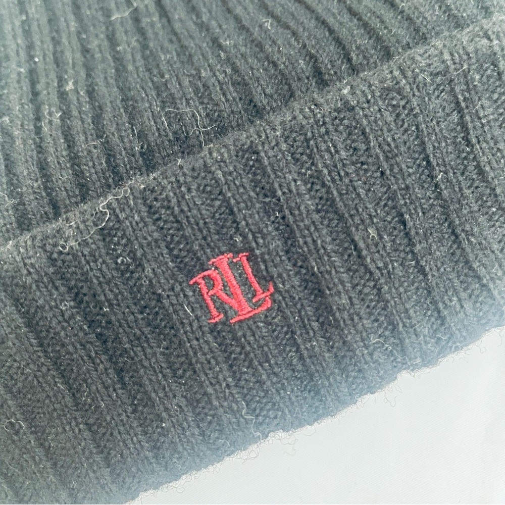 Ralph Lauren Black 100% Lambswool Beanie Hat